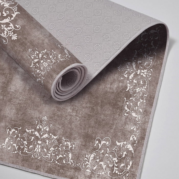 Mijölnir 510616 Juego de Alfombras de Baño Taupe Grey, 100% Poliéster Antideslizante Antibacteriano, 50x60 cm y 60x100 cm